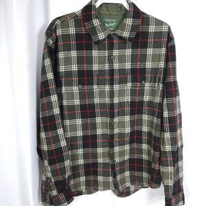 Vintage Woolrich Mens Large Green Plaid Flannel Button Down Shirt Jacket